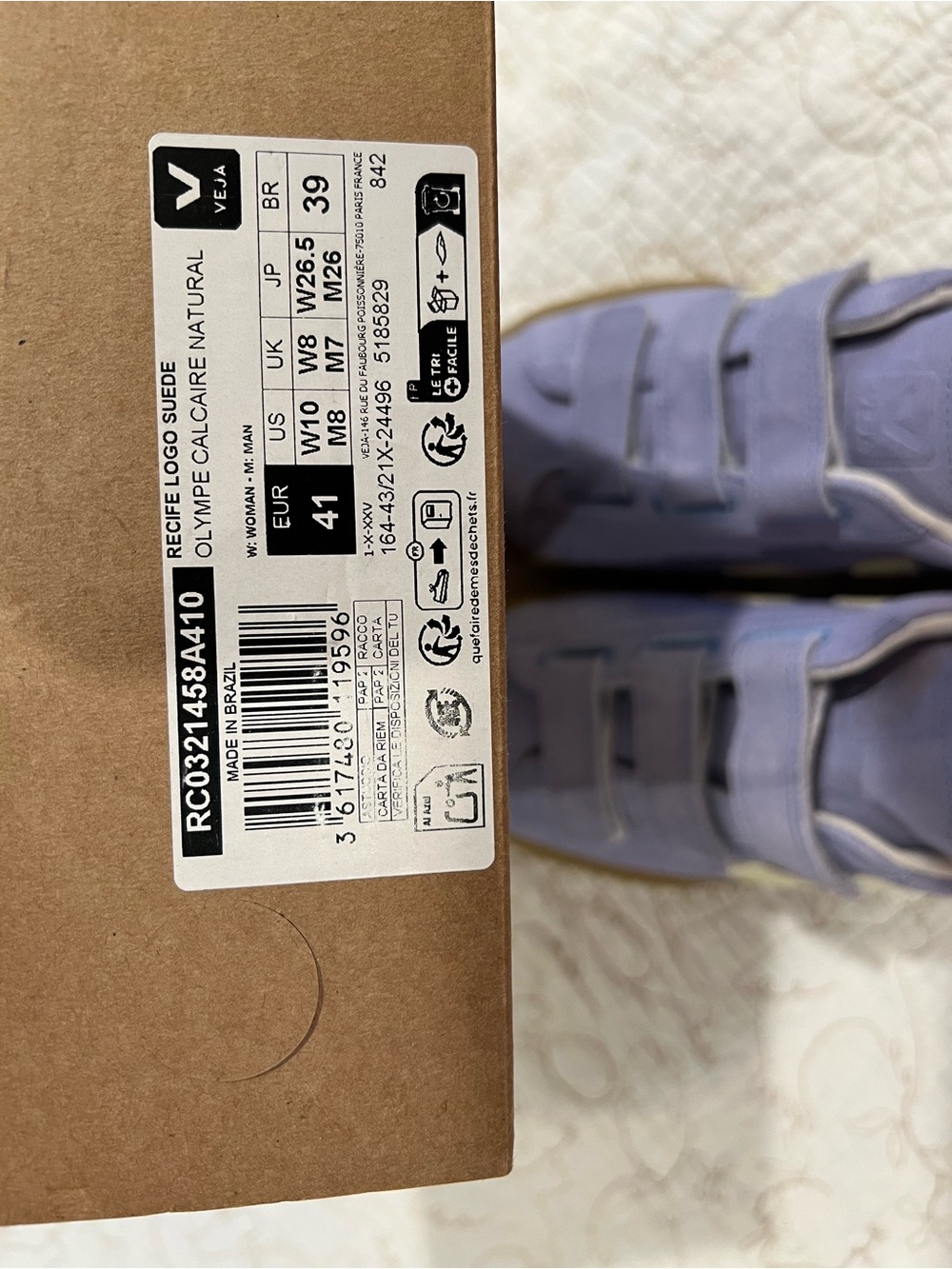 Veja Recife Suede Olympe Calcaire Velcro Sneaker Blue/ Beige Nee - Picture 4 of 5